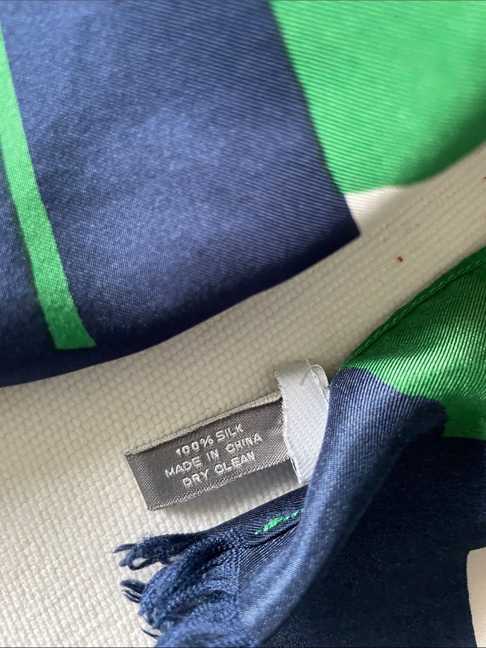 Ann Taylor Green Navy and Cream Abstract Silk Scarf - Picture 4 of 6
